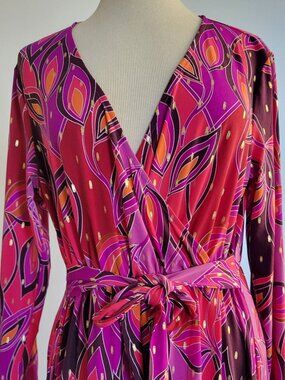 IMAN Global Chic Printed Runway Jersey Surplice Dress
